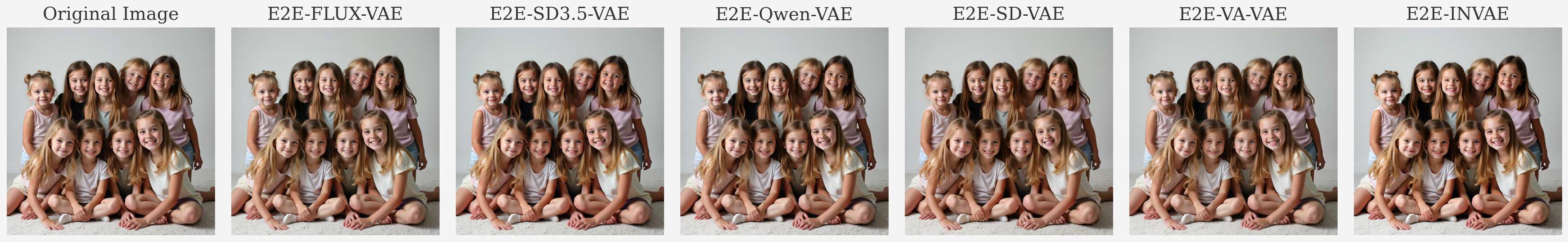 VAE reconstruction comparison - 8 children posing